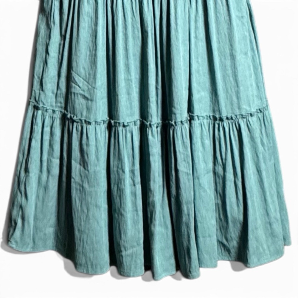 Trixxi Maxi Dress S Teal Smocked Puff Sleeve Tiered Boho Cottagecore Fairycore - Picture 12 of 15